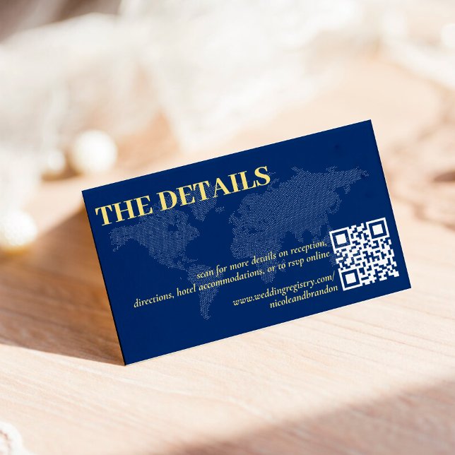 Blue World Map QR Code Wedding Details Enclosure Card (Blue World Map QR Code Wedding Details Enclosure Card)