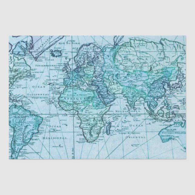 Blue World Map Tissue Paper | Zazzle