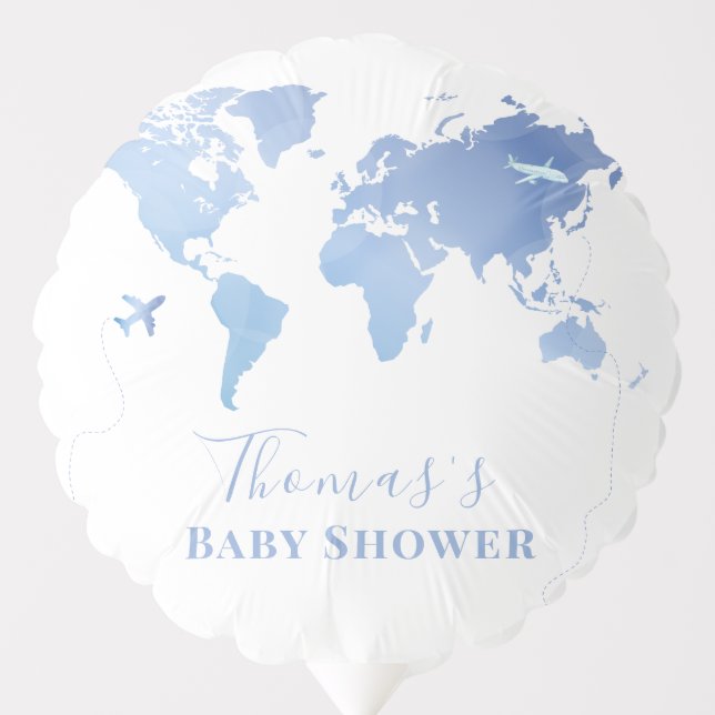 Blue World Map Travel Adventure Baby Shower  Balloon (Front)