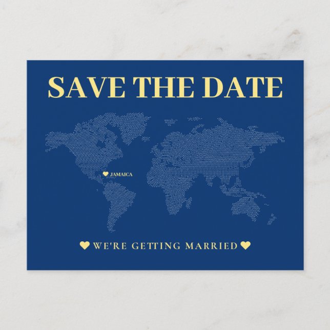 Blue World Map Wedding Postcard (Front)