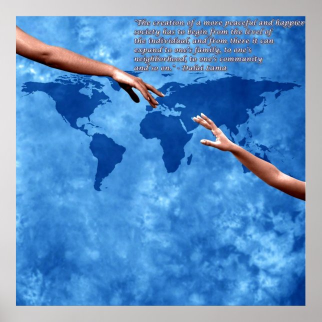 Blue world map with text by Dalai lama Poster (Front)