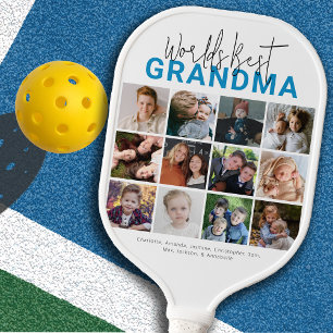 Blue Worlds Best Grandma Photo Collage Pickleball Paddle