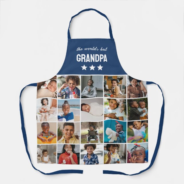 Blue World's Best Grandpa Photo Collage Apron (Front)