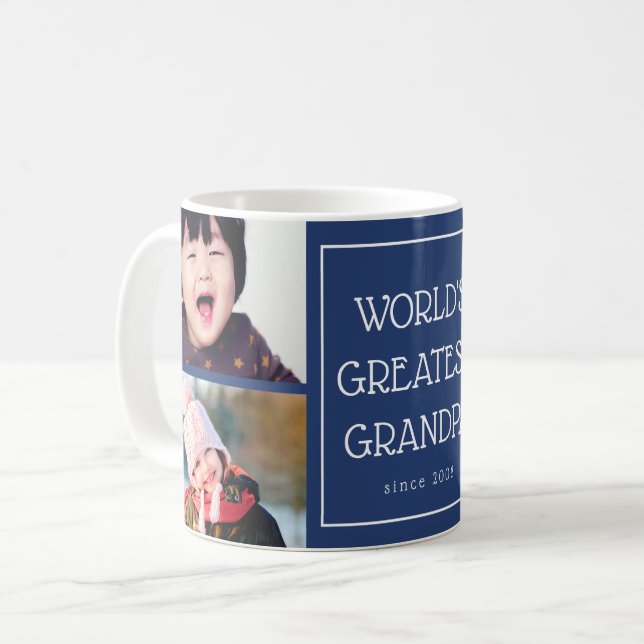 Blue World's Greatest Grandpa Photo Collage Coffee Mug (Front Left)