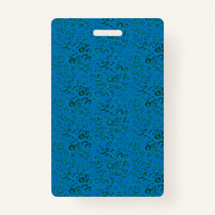Blue wrapping paper featuring a geometric pattern badge
