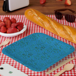 Blue wrapping paper featuring a geometric pattern plates