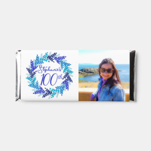 Blue Wreath 100th Birthday Photo Hershey Bar Favors
