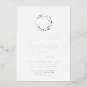 blue wreath Baptism and first Birthday Foil Invitation
