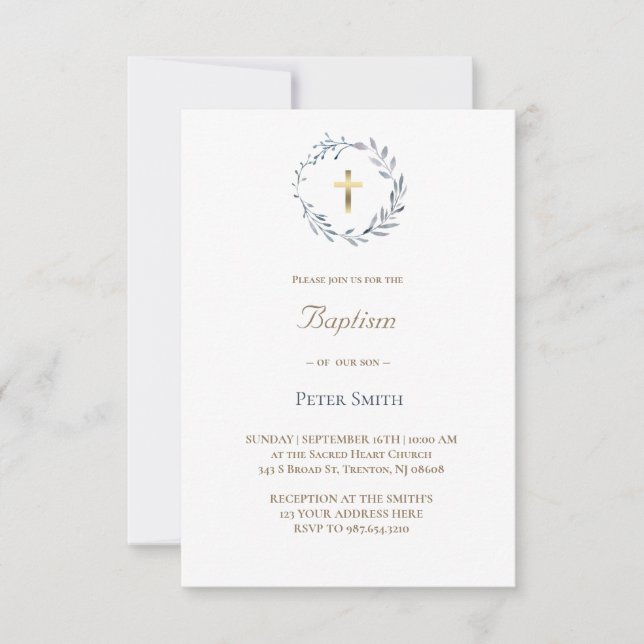 blue wreath | Baptism Invitation (Front)