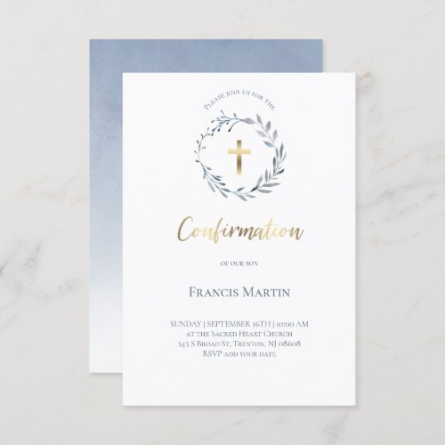 blue wreath catholic Confirmation Invitation