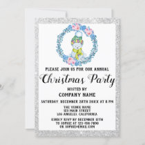 Blue Wreath Company Holiday Christmas Party Silver Invitation