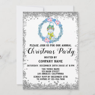 Blue Wreath Company Holiday Christmas Party Silver Invitation