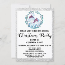 Blue Wreath Company Holiday Christmas Party Silver Invitation