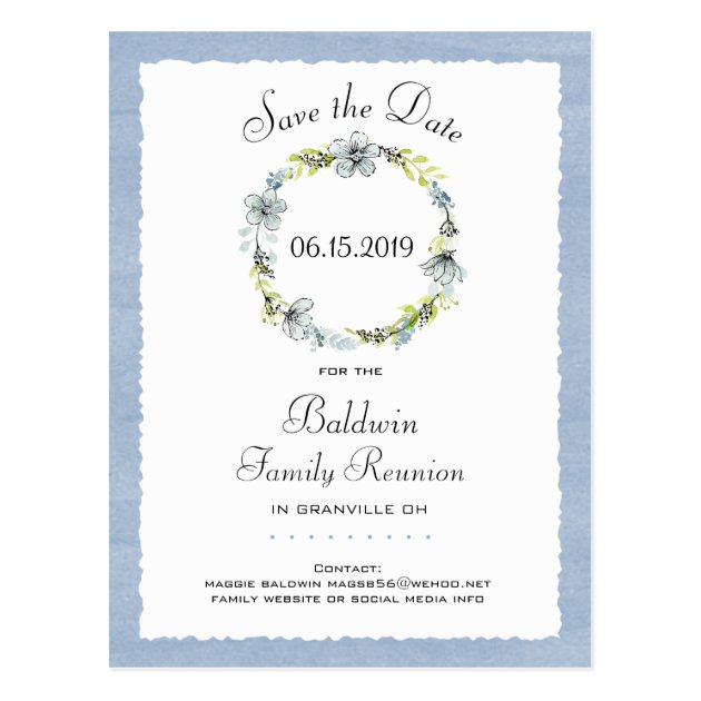Blue Wreath Country Family Reunion Save The Date Postcard