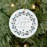 Blue Wreath First Christmas Engaged Ceramic Ornament<br><div class="desc">Blue Wreath First Christmas Engaged Ceramic Ornament. Matching items available.</div>