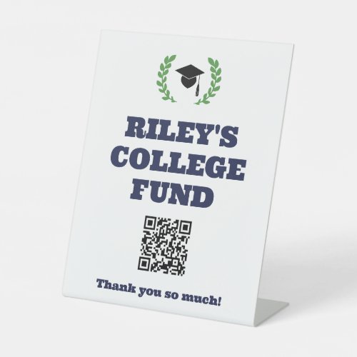 Blue Wreath Graduation Party College Fund QR Code Pedestal Sign