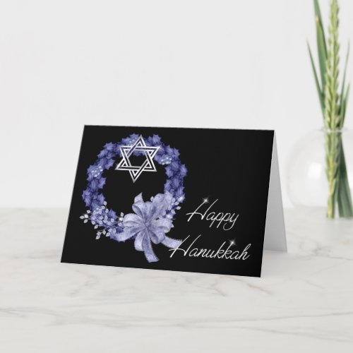 Blue Wreath Happy Hanukkah Greeting Card