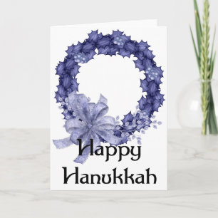Blue Wreath Happy Hanukkah Greeting Card 1