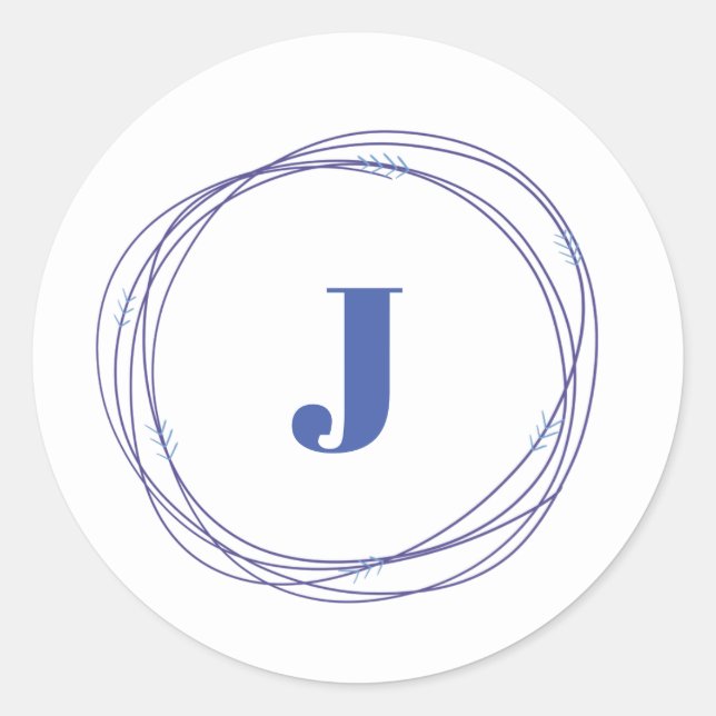 Blue Wreath Letter Initial Sticker (Front)