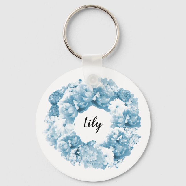Blue Wreath Personalized Bridesmaid Keychain (Front)