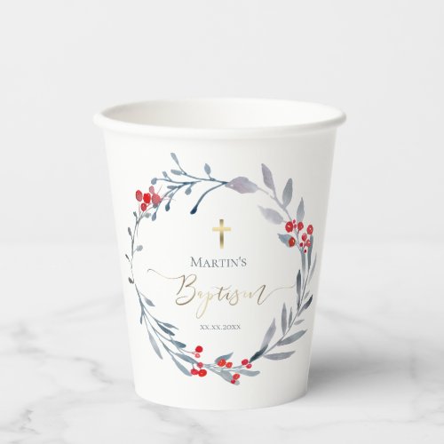 blue wreath winter Baptism Paper cup