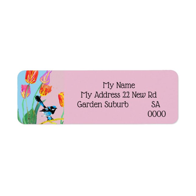 Blue Wren and Tulips Flower Return Address Labels (Front)