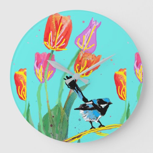 Blue Wren Blue Birds Painted Art Wall Clock