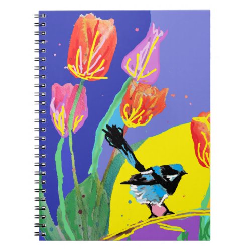 Blue Wren Floral Watercolour Wrens Bird Notebook