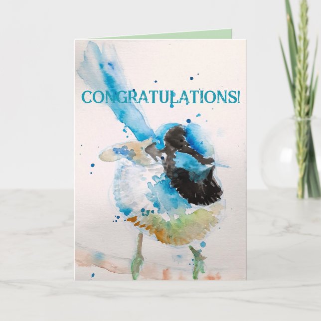 Blue Wren Watercolor Congratulations Aqua Card (Front)
