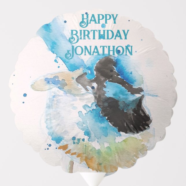 Blue Wren Watercolor Happy Birthday Wrens Aqua Balloon (Front)