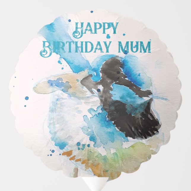 Blue Wren Watercolor Happy Birthday Wrens Aqua Balloon (Front)