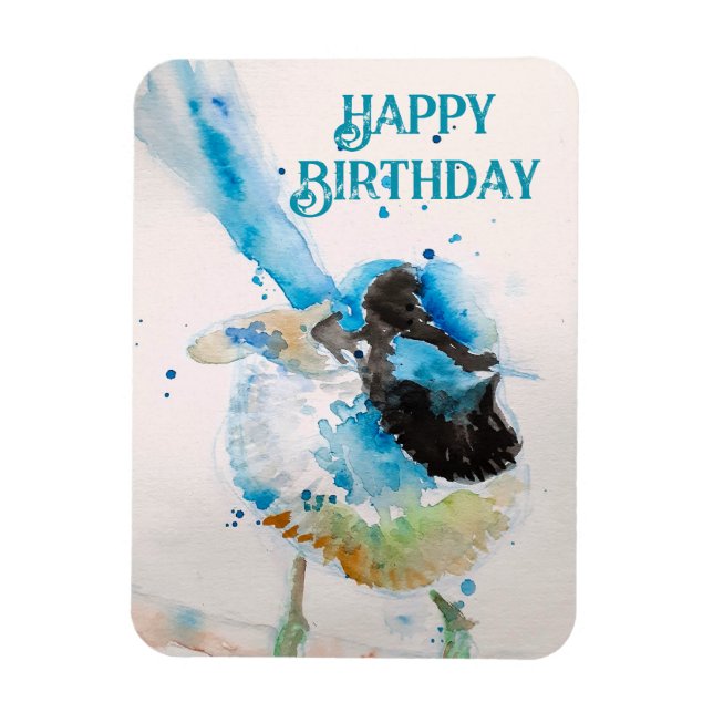 Blue Wren Watercolor Happy Birthday Wrens Aqua Magnet (Vertical)