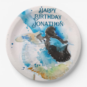 Blue Wren Watercolor Happy Birthday Wrens Aqua Paper Plates