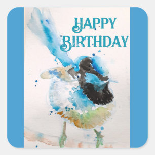 Blue Wren Watercolor Happy Birthday Wrens Aqua Square Sticker