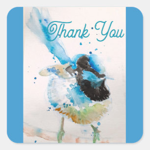 Blue Wren Watercolor Thank You Wrens Aqua Square Sticker