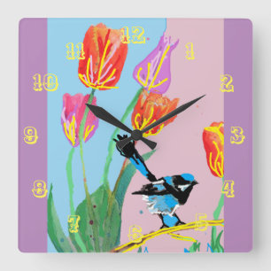 Blue Wren Watercolour Bird Childrens Room Clock