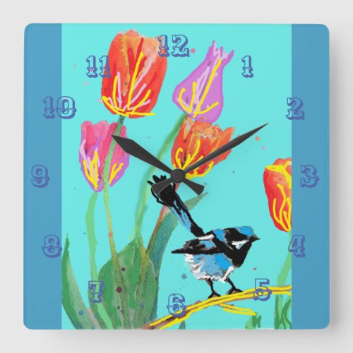  Blue Wren Watercolour Bird Childrens Room Clock