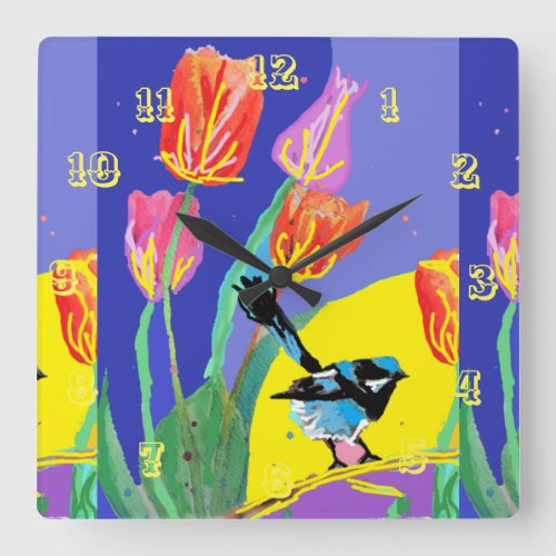  Blue Wren Watercolour Bird Childrens Room Clock