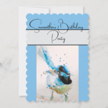 Blue Wren Watercolour Birthday Party Invitation