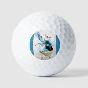 Blue Wren Watercolour Painting Australian Birds Golf Balls