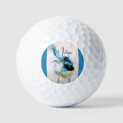 Blue Wren Watercolour Painting Australian Birds Golf Balls
