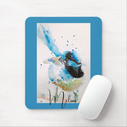 Blue Wren Watercolour Painting Australian Birds Mouse Pad