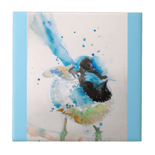 Blue Wren Wrens Watercolour Baby Blue Australian Ceramic Tile