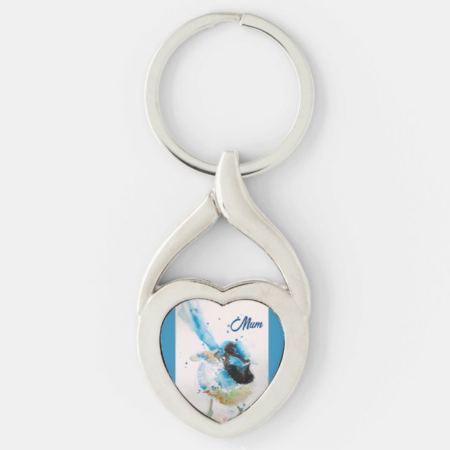 Blue Wren Wrens Watercolour Baby Blue Australian Keychain (Front)