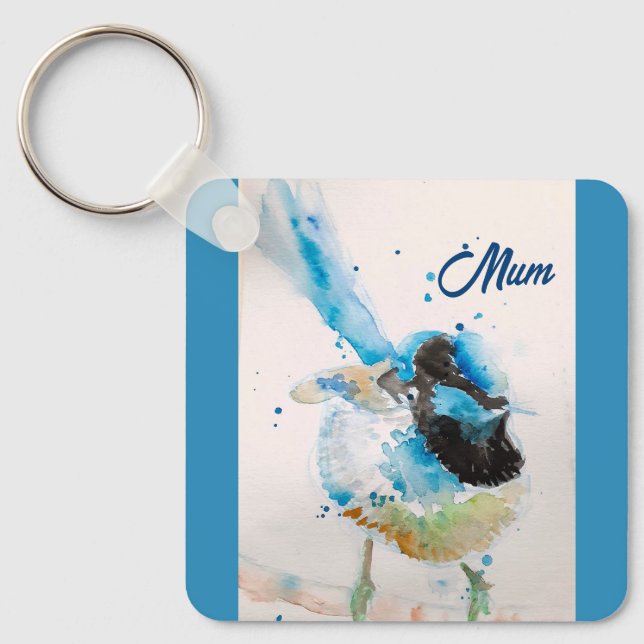 Blue Wren Wrens Watercolour Baby Blue Australian Keychain (Front)