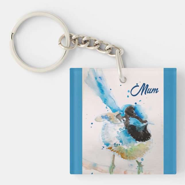 Blue Wren Wrens Watercolour Baby Blue Australian Keychain (Front)