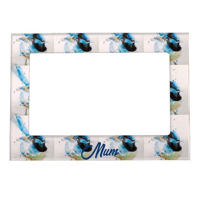 Blue Wren Wrens Watercolour Teal Blue Australian Magnetic Frame (Front)