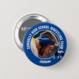 Blue Wrestling Team Photo High School Wrestler Button