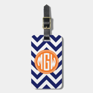 Blue Wt LG Chevron Orange Circle Monogram DIY BG Luggage Tag