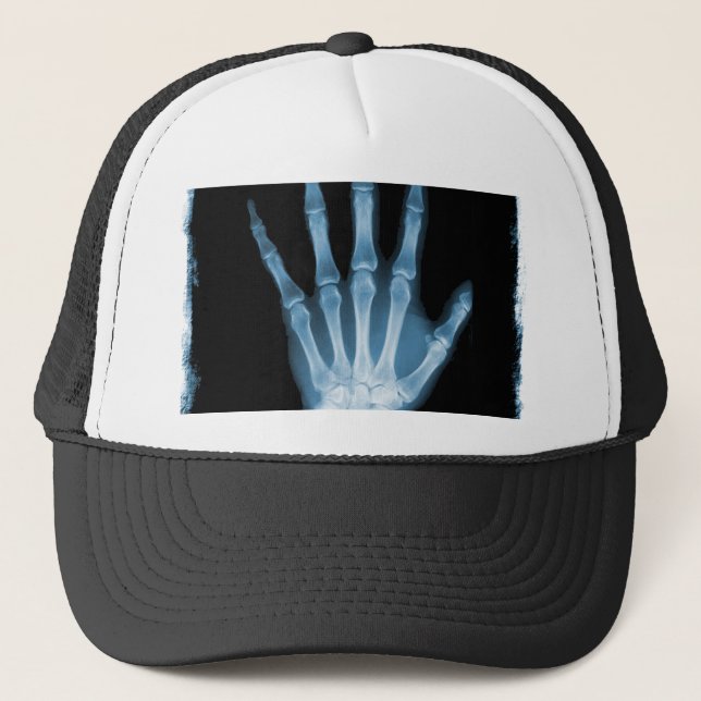 Blue X-ray Skeleton Hand Trucker Hat (Front)